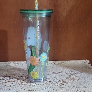 Starbucks Summer 2025 Floral Transparent Venti (24 oz) Tumbler With Straw